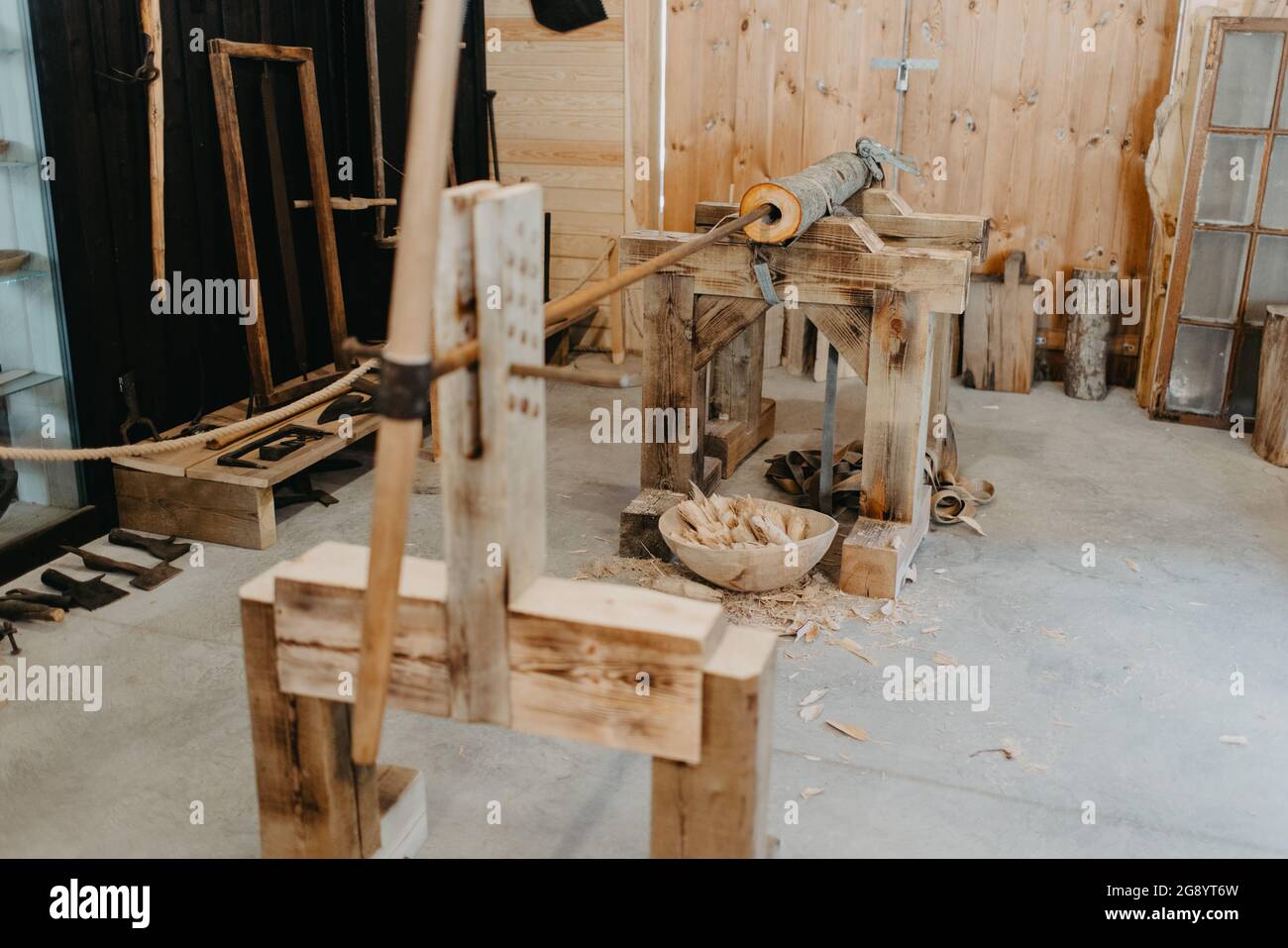 Woodworking process, making wooden pipe, didgeridoo Stock Photo Alamy
