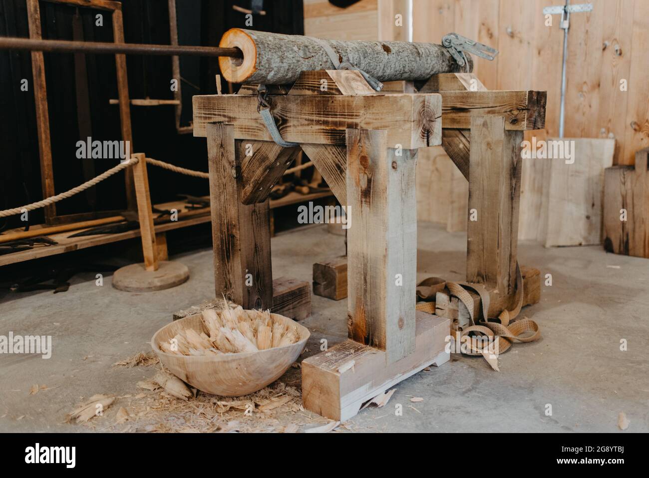 Woodworking process, making wooden pipe, didgeridoo Stock Photo Alamy