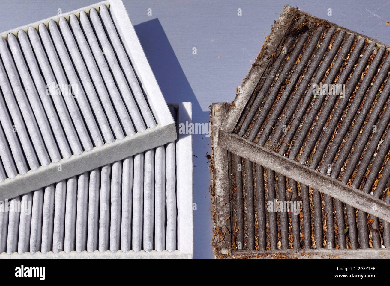 Clean filter and used filter to be replaced. Comparison of two car