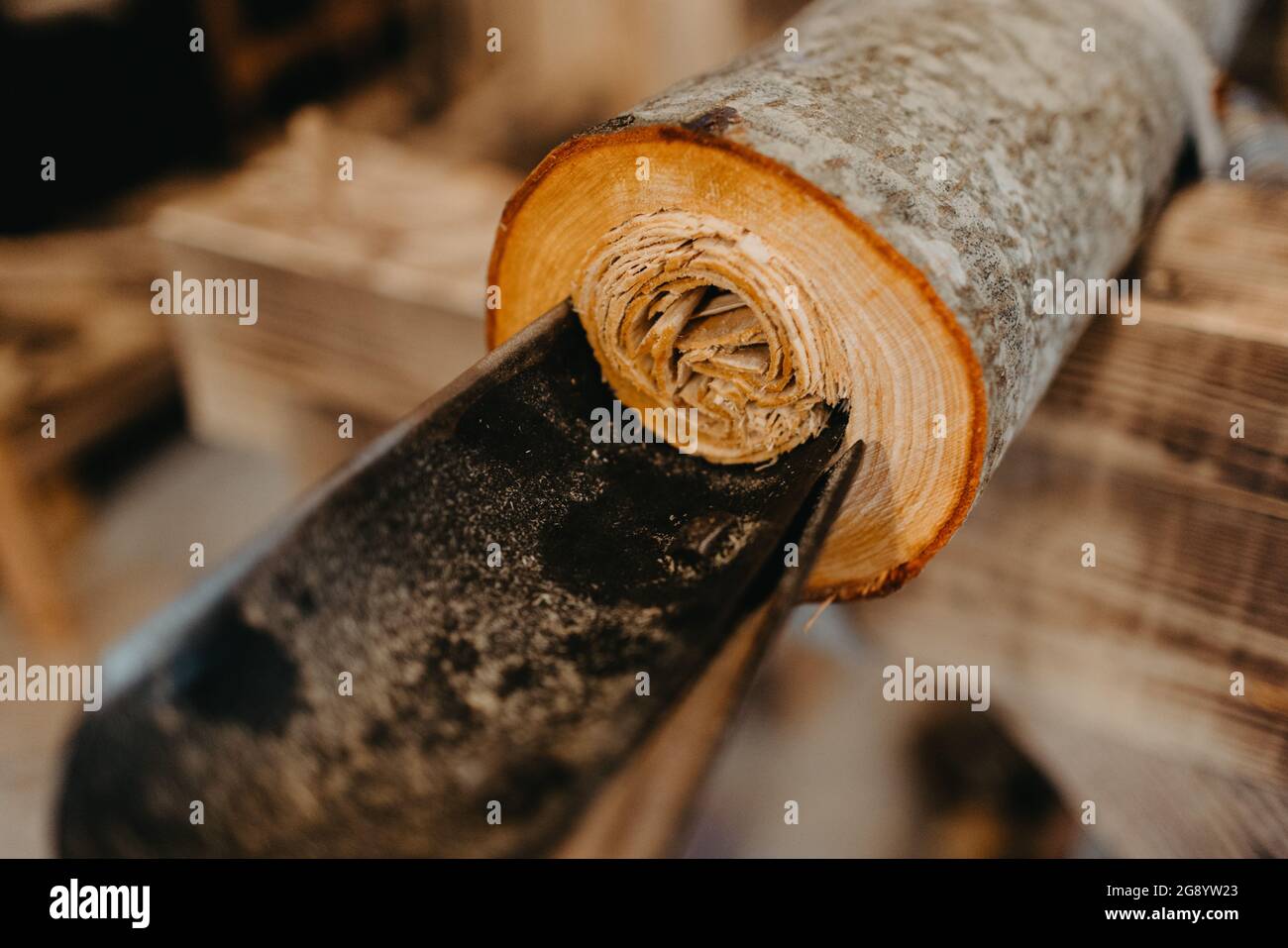 Woodworking process, making wooden pipe, didgeridoo Stock Photo Alamy