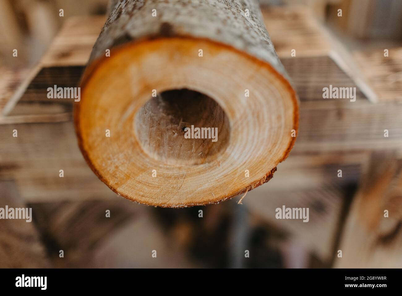 Woodworking process, making wooden pipe, didgeridoo Stock Photo Alamy