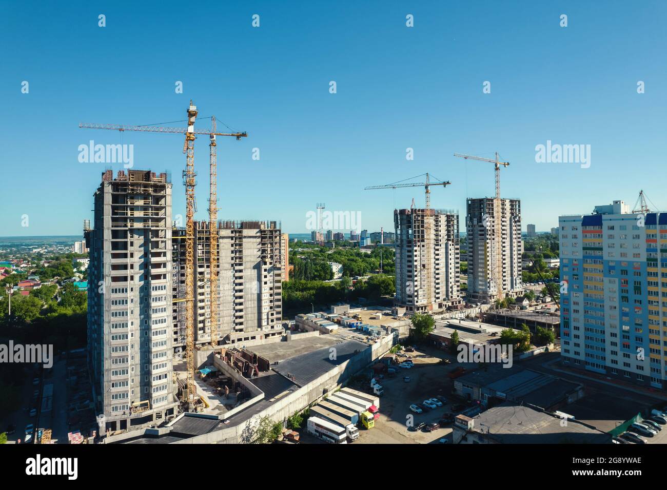 Construction yard of living building, aerial view Stock Photo - Alamy