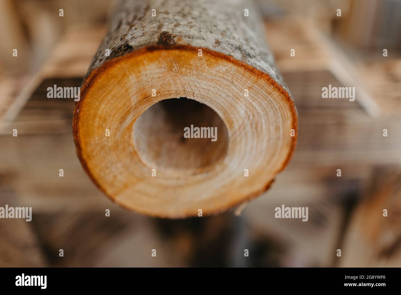 Woodworking process, making wooden pipe, didgeridoo Stock Photo Alamy