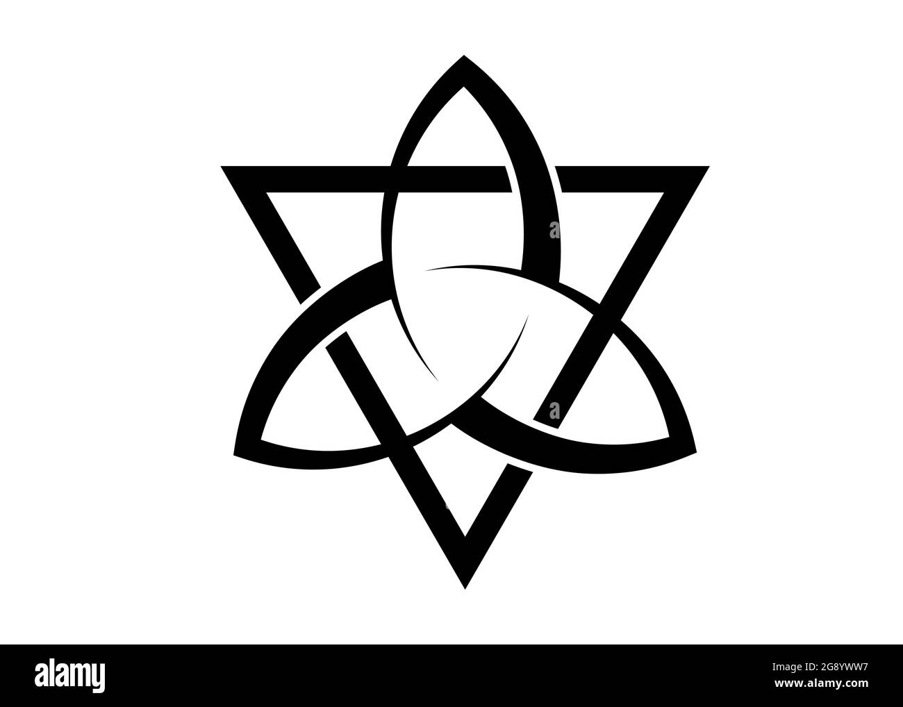Triquetra with Triangle logo, Trinity Knot tattoo, Pagan Celtic symbol Triple Goddess. Wicca sign, book of shadows, Vector Wiccan divination isolated Stock Vector