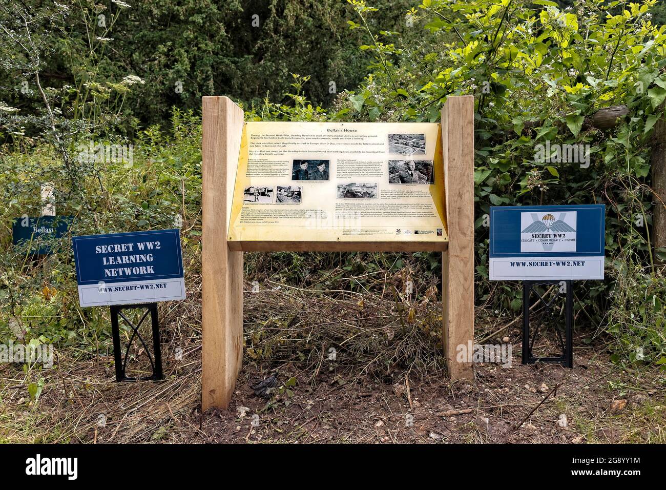 The Information Board related to Bellasis & Operation Anthropoid which also commemorates Jozef Gabcik and Jan Kubis Stock Photo