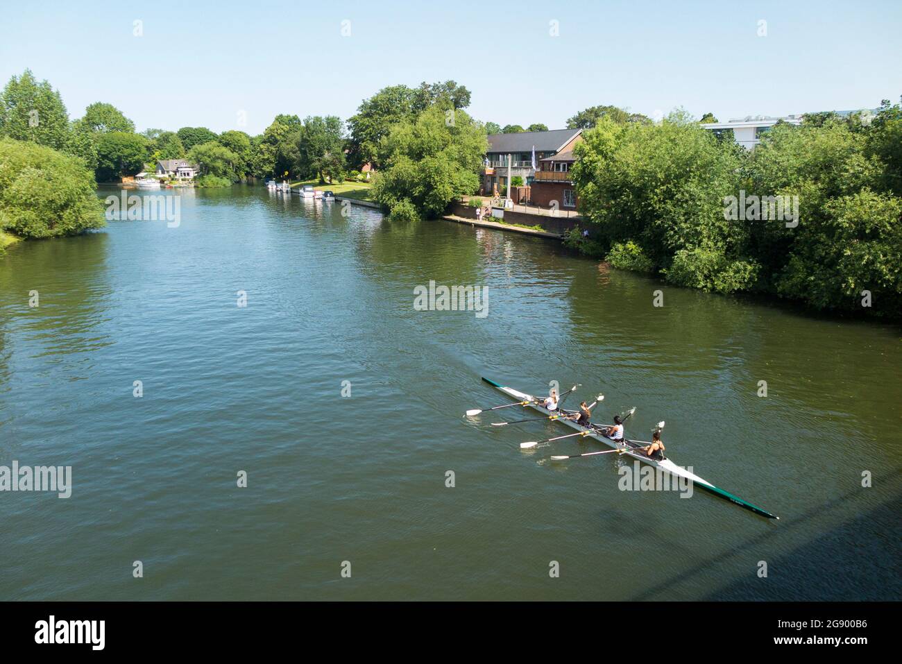 The River Thames at Staines upon Thames, as seen from Staines Bridge on a bright sunny day