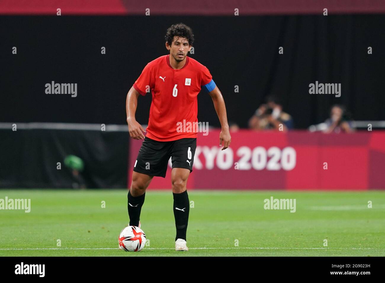 Sapporo, Japan. 22nd July, 2021. Captain Ahmed Hegazy (6 Egypt) controls the ball (action) during the Men's Olympic Football Tournament Tokyo 2020 match between Egypt and Spain at Sapporo Dome in Sapporo, Japan. Credit: SPP Sport Press Photo. /Alamy Live News Stock Photo