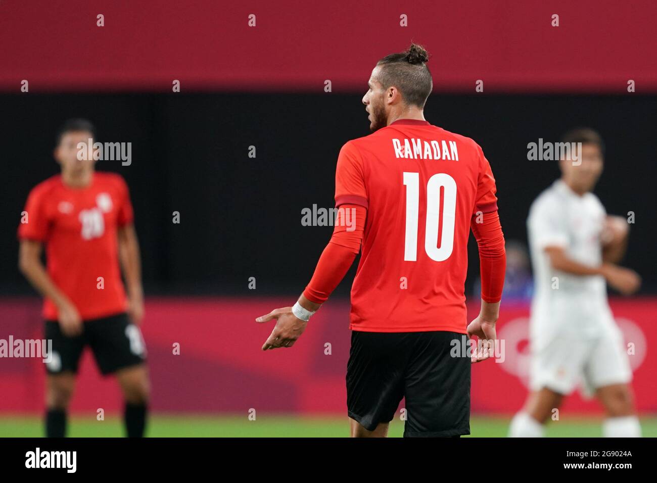Sapporo, Japan. 22nd July, 2021. Ramadan Sobhi (10 Egypt) in action (close up player) during the Men's Olympic Football Tournament Tokyo 2020 match between Egypt and Spain at Sapporo Dome in Sapporo, Japan. Credit: SPP Sport Press Photo. /Alamy Live News Stock Photo