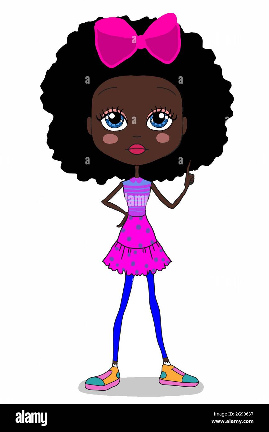 Cool black cute girl and curly black hair characters cartoon illustration  drawing Stock Photo - Alamy