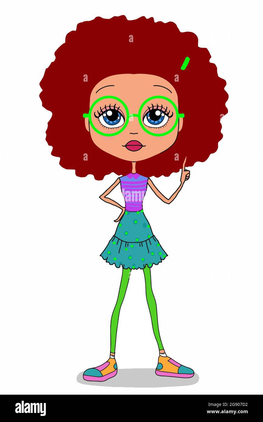 Cool cute girl and red curly hair,wearing glasses characters,standing, cartoon illustration drawing Stock Photo - Alamy Cool cute girl and red curly hair,wearing glasses characters,standing, cartoon illustration drawing Stock Photo - Alamy