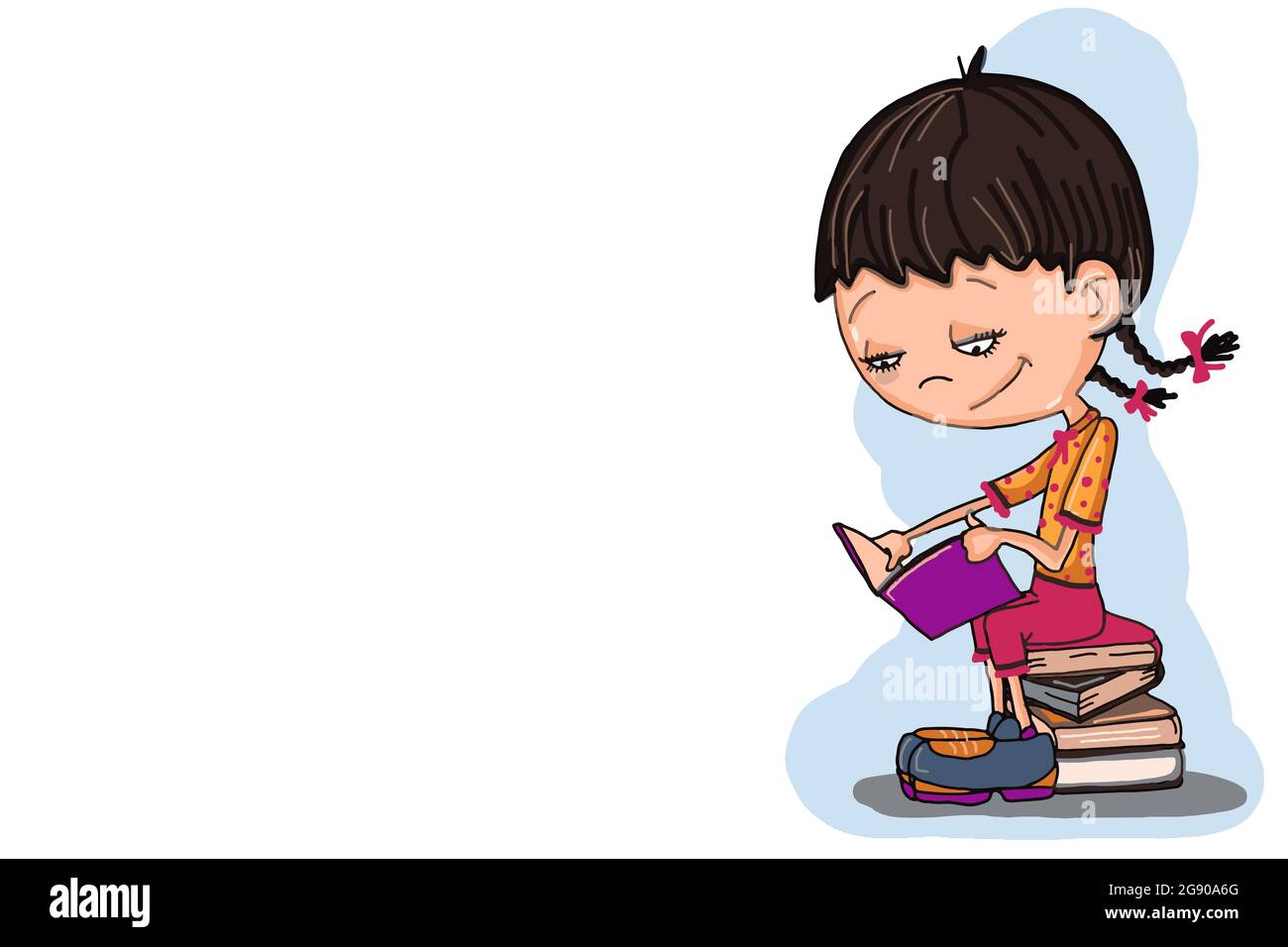 Cute cartoon characters girl sitting on the books and reading .Texture Stock Photo - Alamy Cute cartoon characters girl sitting on the books and reading .Texture Stock Photo - Alamy