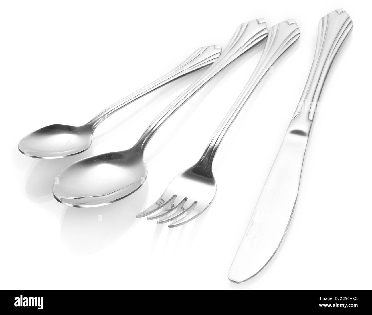 Fork, spoon and knife isolated on white Stock Photo Alamy