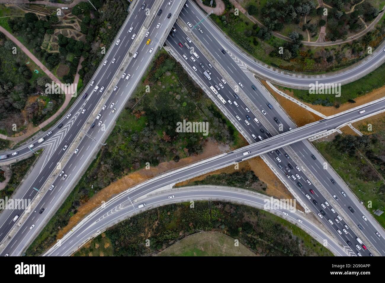 Turkey, Istanbul, Aerial view of traffic along highways and overpasses in Atasehir Stock Photo