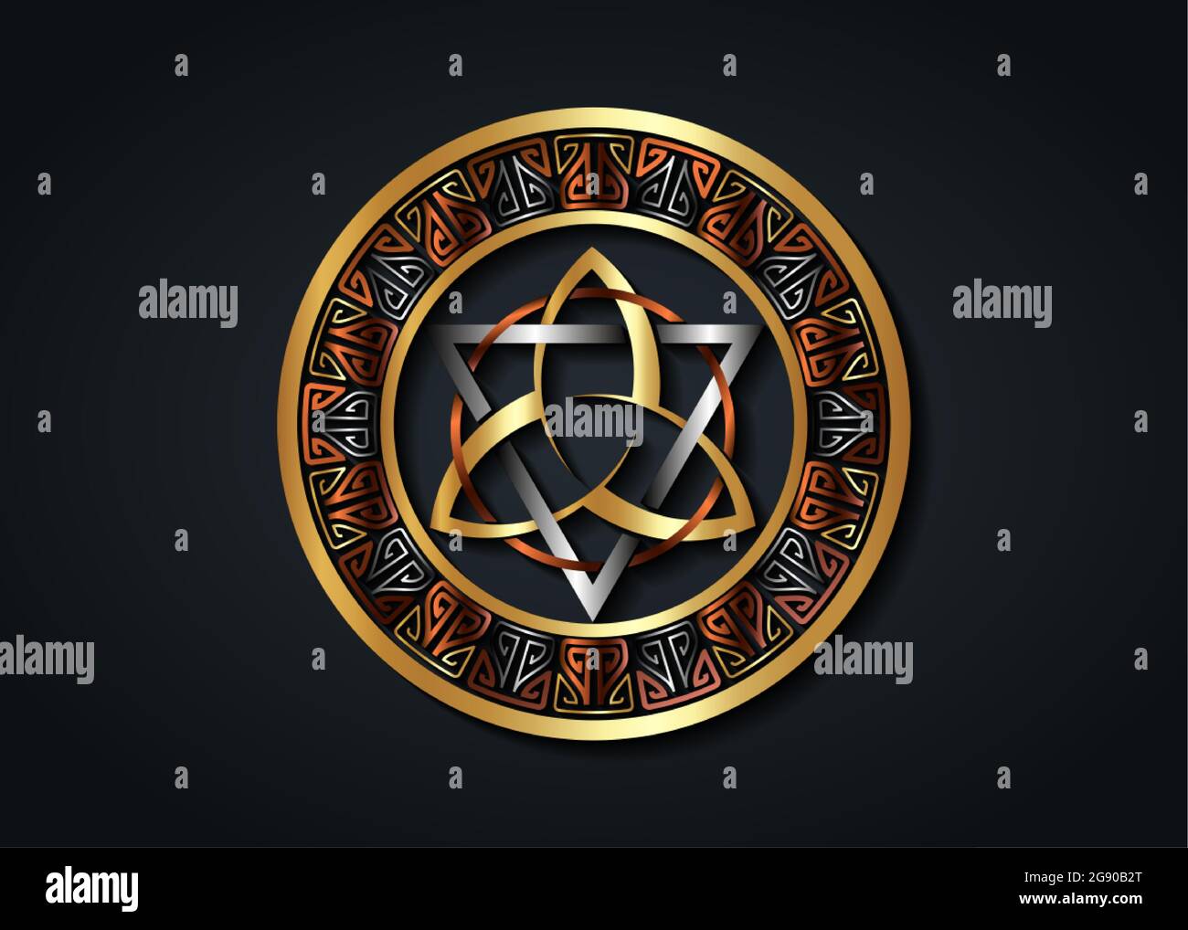 The Grand Seal of gold Triquetra with silver Triangle and bronze Circle