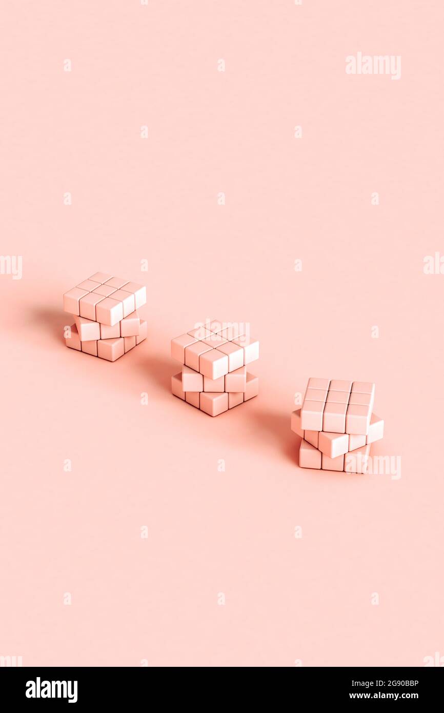 Pattern of blank pastel colored puzzle cubes Stock Photo