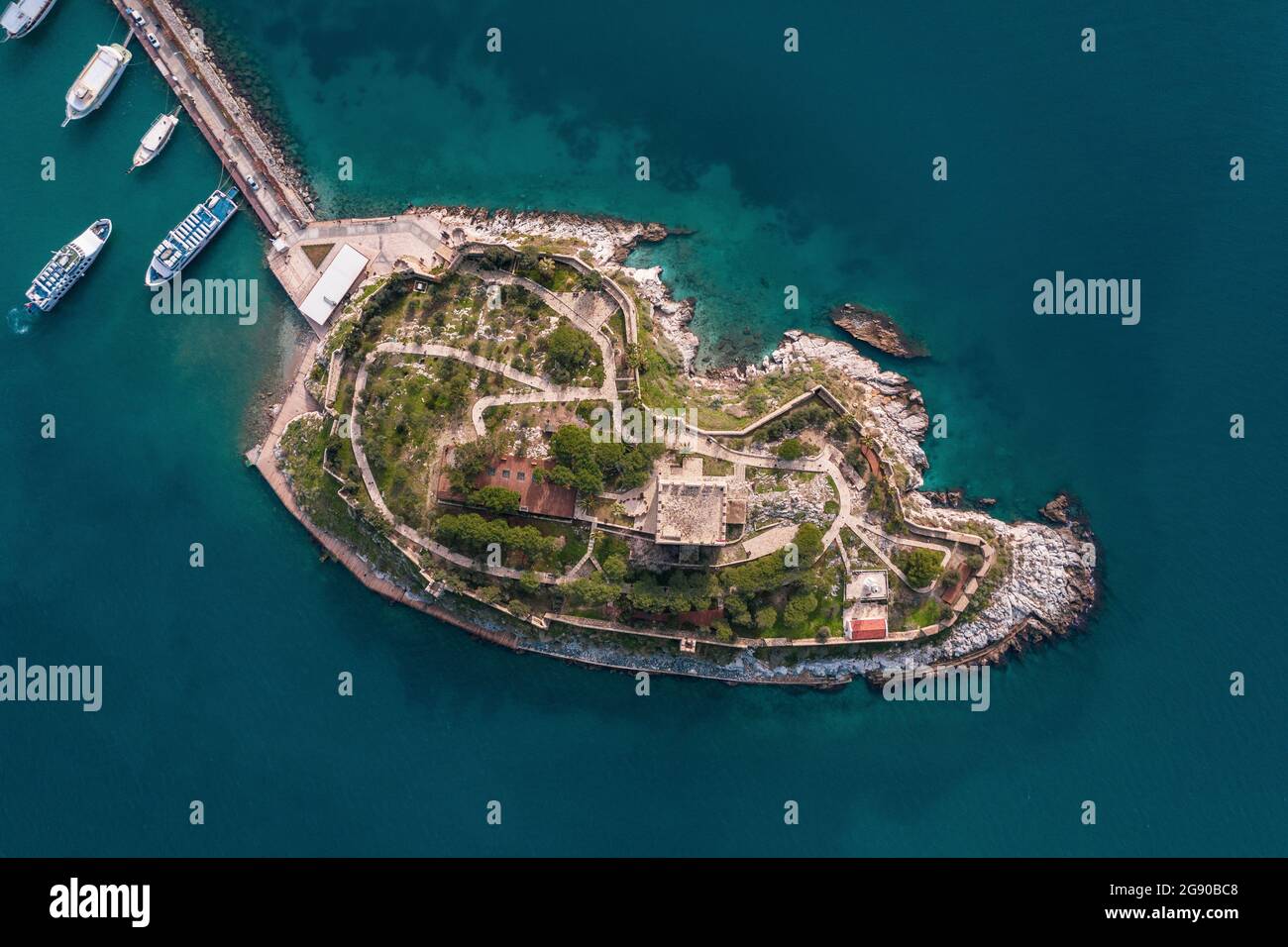 Turkey, Aydin Province, Kusadasi, Aerial view of Guvercinada island in ...
