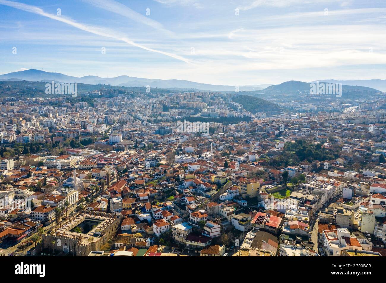 Turkey, Aydin Province, Kusadasi, Aerial view of summer townscape Stock ...