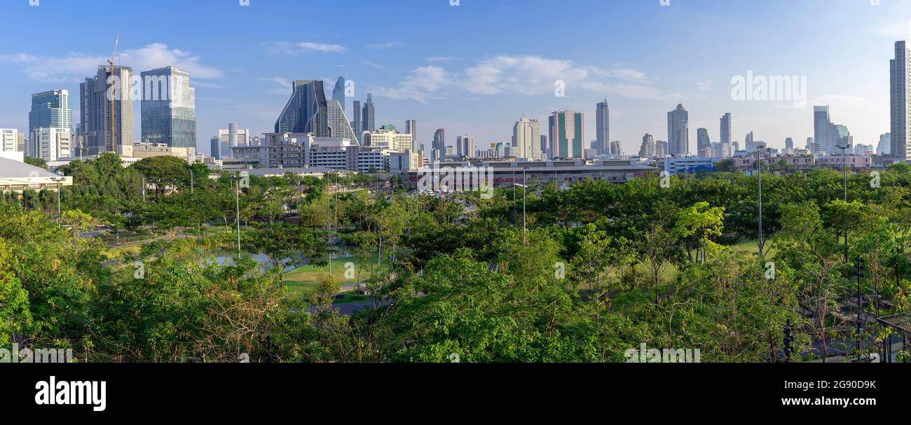 View of Panorama aerial view Bangkok city urban downtown skyline modern office ...