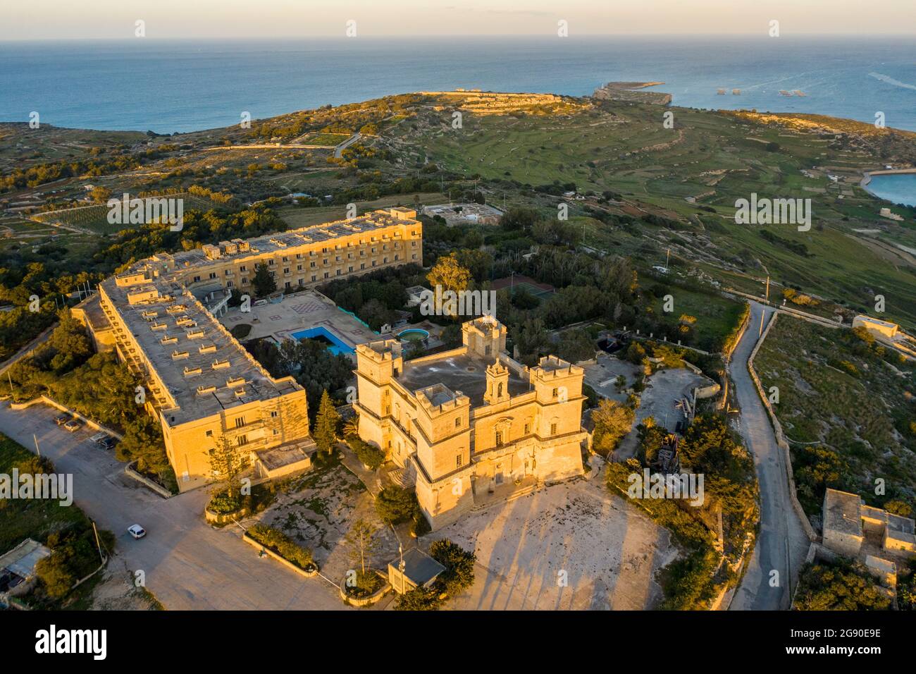 Selmun Malta, Northern District, Selmun, Aerial view of Selmun Palace at dusk ...