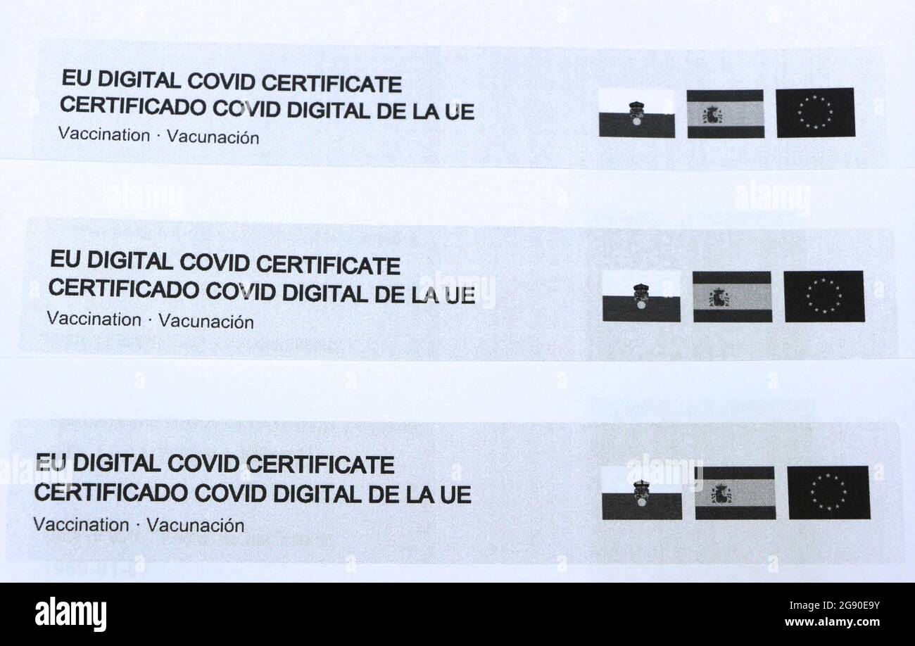 Printed header of the Spanish issued EU Digital Covid Certificate as