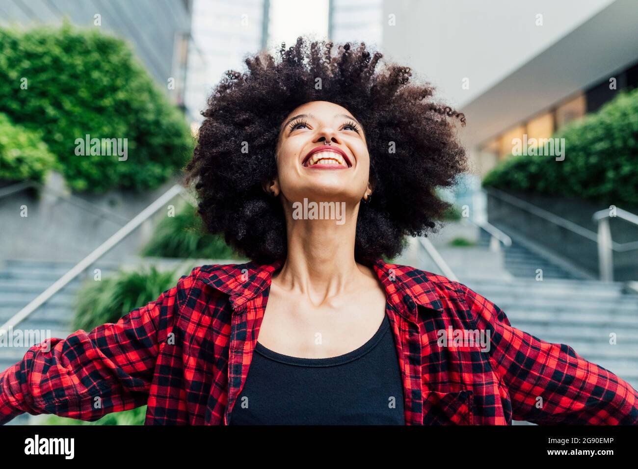 Woman happy arms up hi-res stock photography and images - Alamy