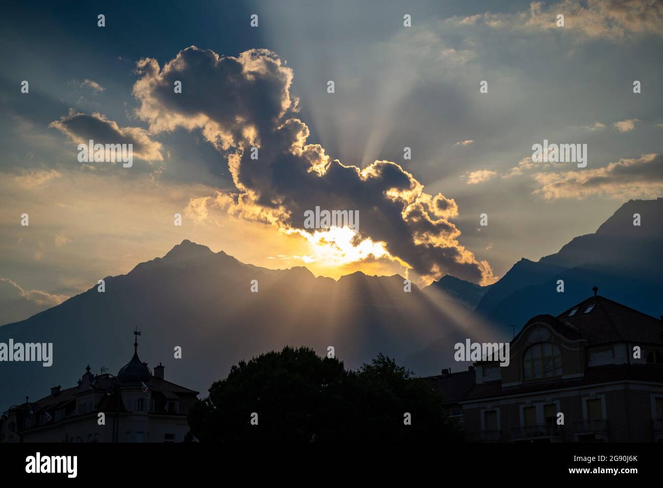 Scenic view of mountain during sunset Stock Photo