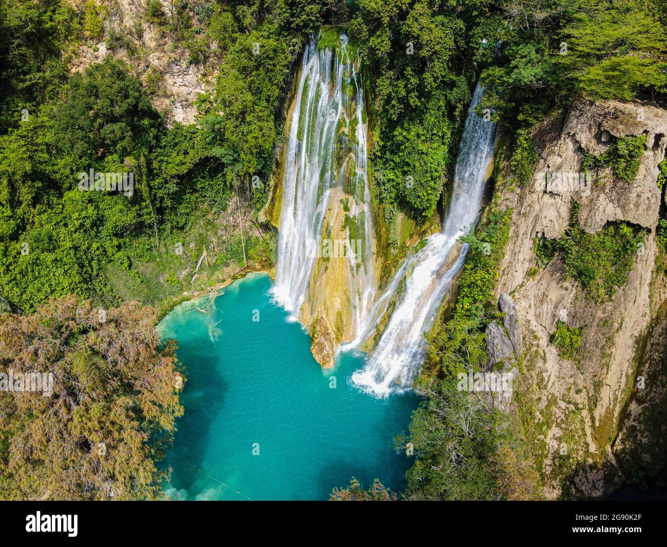 Drone view of Cascadas de Minas Viejas, Huasteca Potosi, Mexico Stock Photo