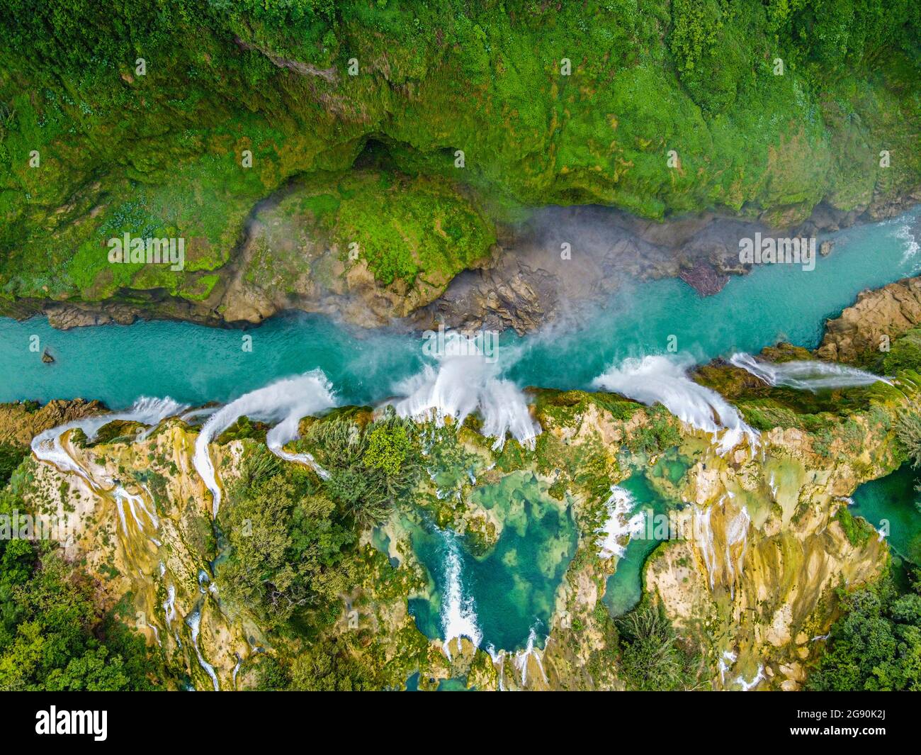 Aerial view of famous Tamul waterfalls, Huasteca Potosi, Mexico Stock Photo
