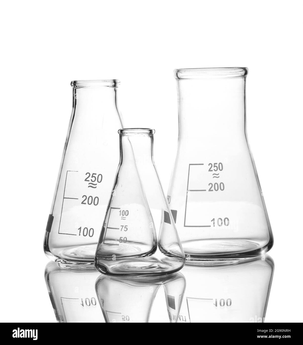Three empty flasks with reflection isolated on white Stock Photo Alamy