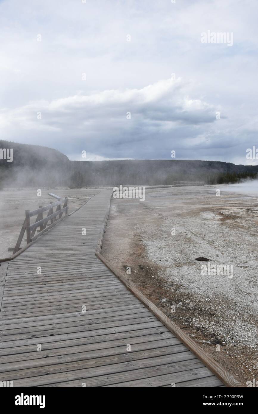 World famous Yellowstone National Park, the worlds first national park filled with iconic landmarks, located in Wyoming, United States of America. Stock Photo