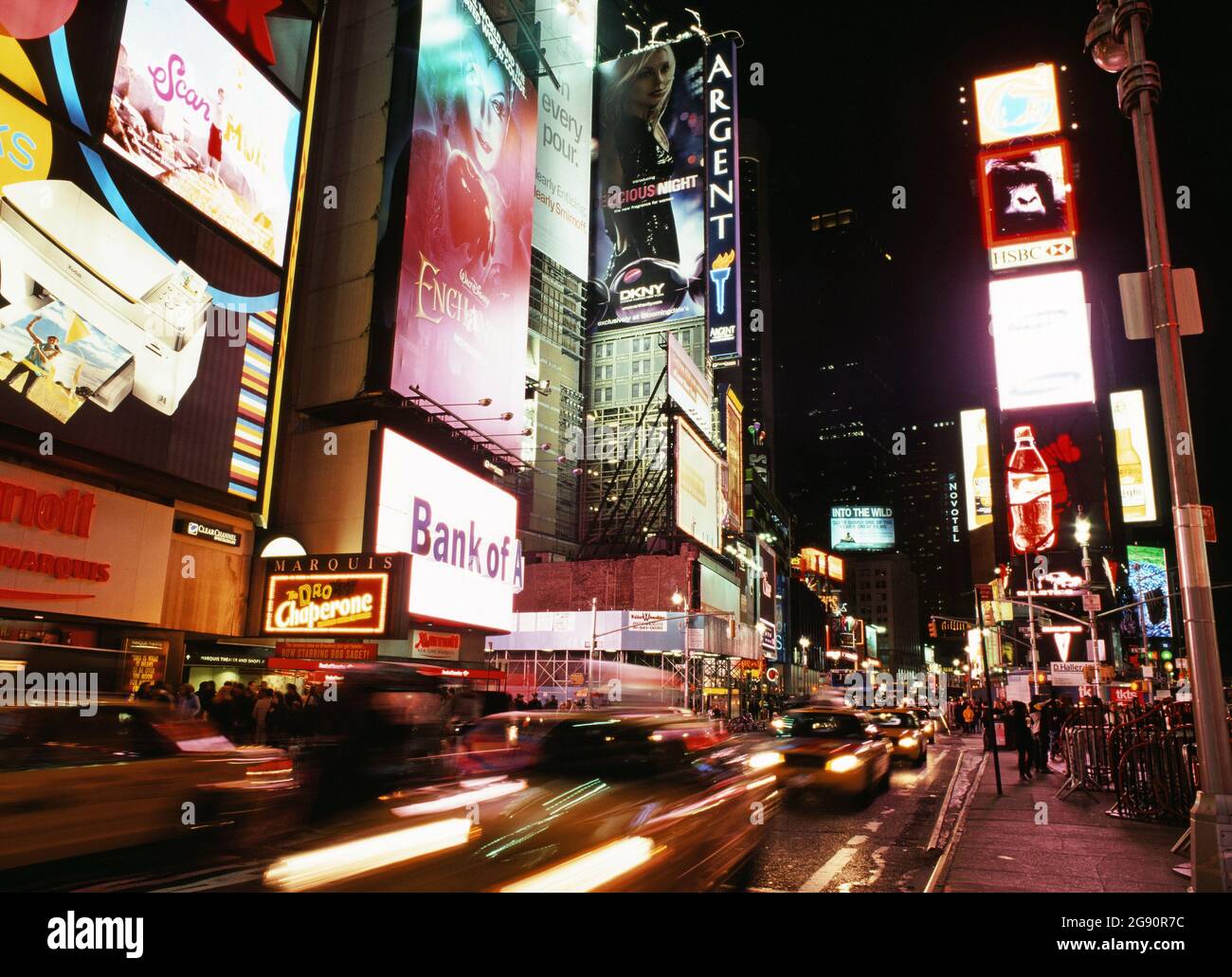 Times Square traffic at night, New York City Stock Photo