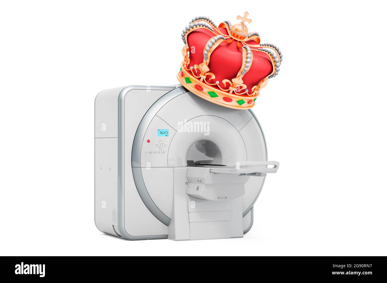 MRI with golden crown, 3D rendering isolated on white background Stock