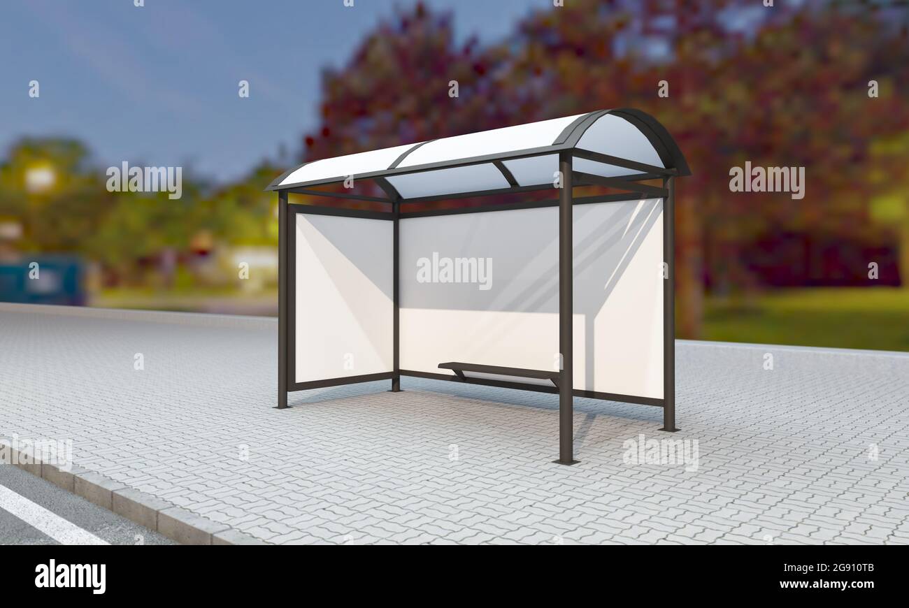 3D rendering of a bus stop with empty advertising boards for your ...