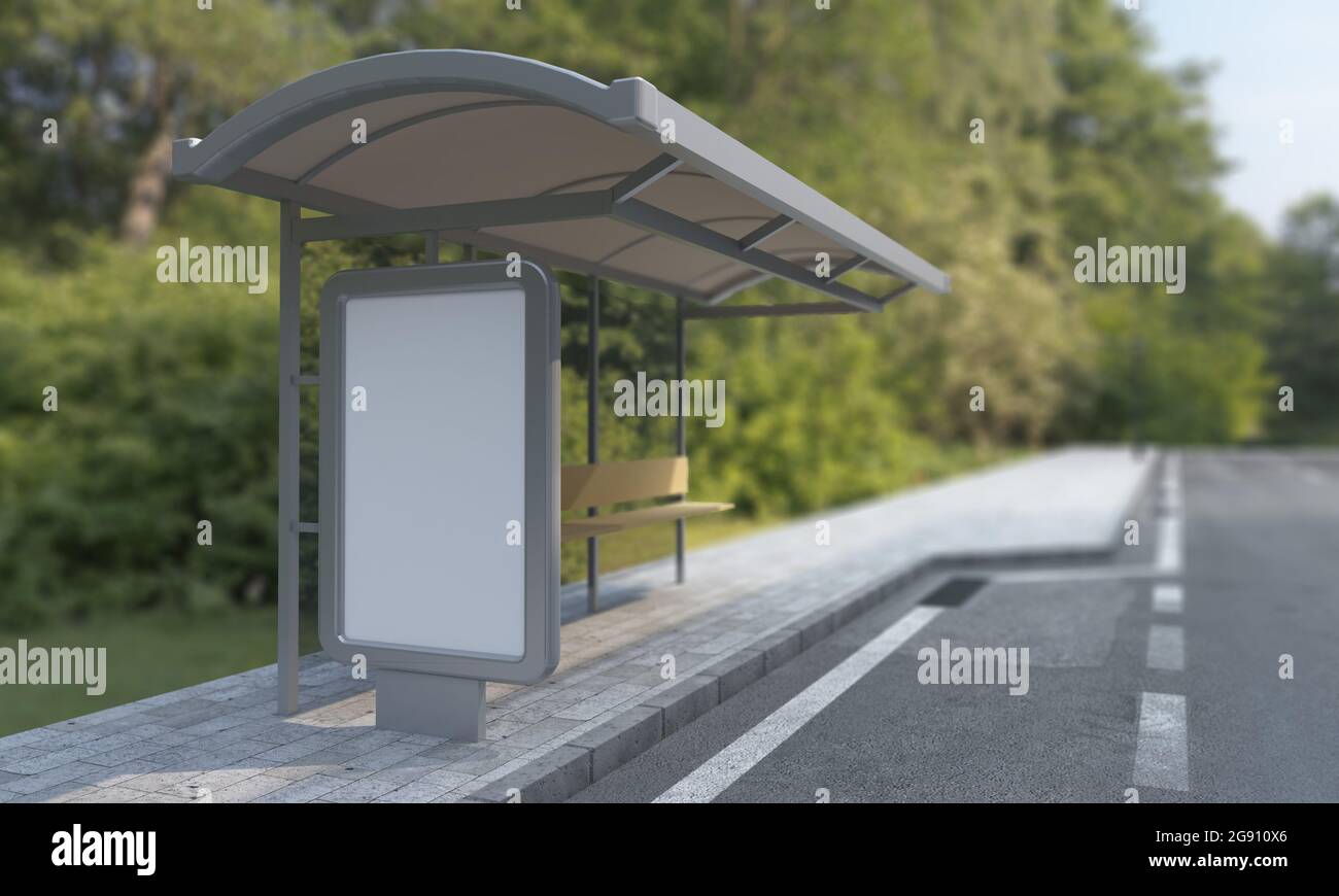 3D rendering of a bus stop with empty advertising boards for your ...