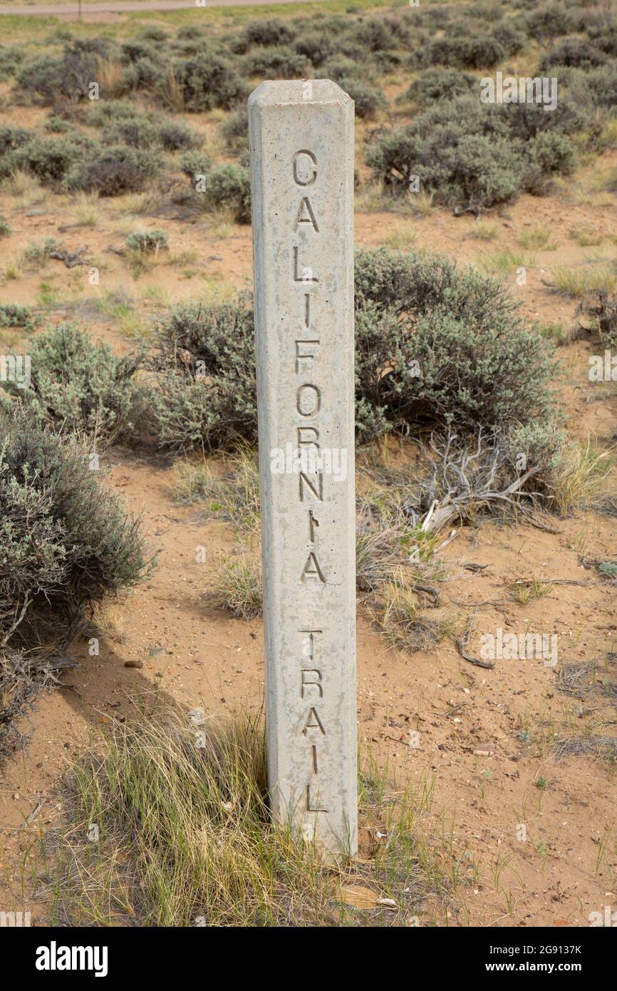California Trail marker, Oregon Trail National Historic Trail, Wyoming Stock Photo