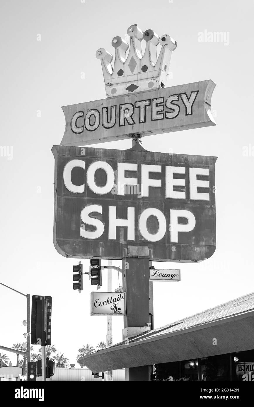 Courtesy Coffee Shop sign, in Blythe, California Stock Photo