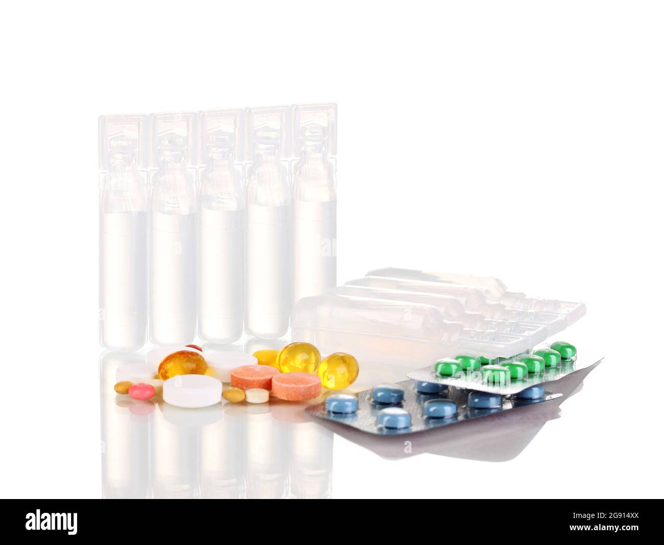 Tablets and ampoules isolated on white Stock Photo Alamy