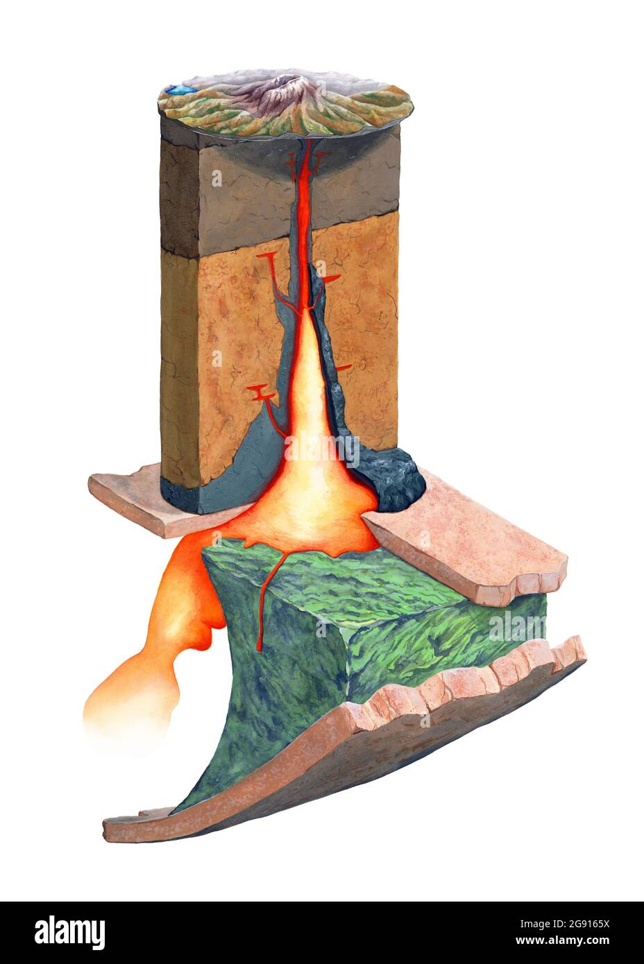Mt. St. Helens magma plumbing system, illustration Stock Photo