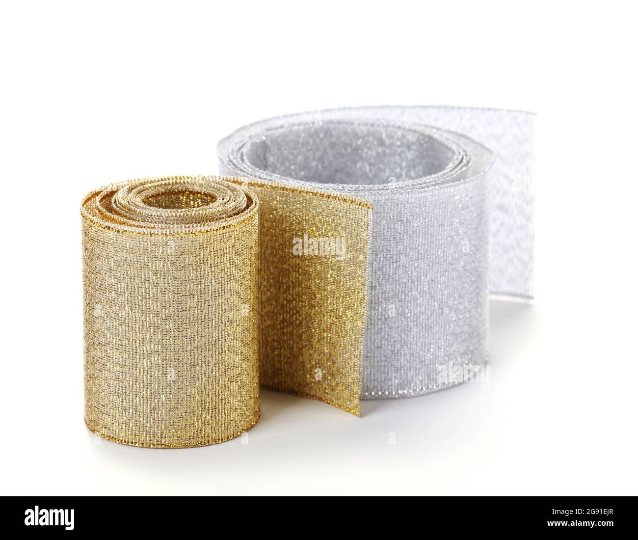 beautiful golden and silver ribbons isolated on white Stock Photo - Alamy
