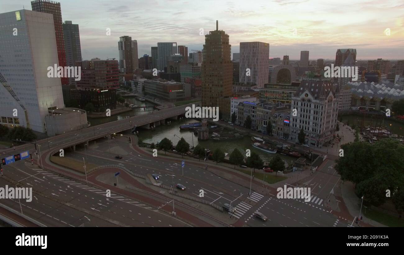 Aerial view of urban architecture and river in Rotterdam Stock Photo