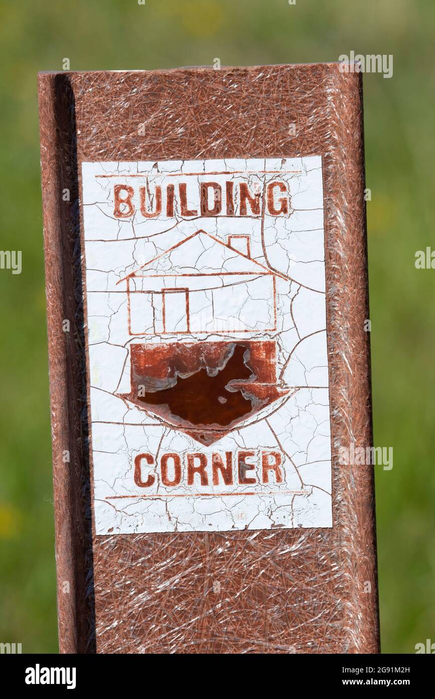 Building corner marker, Fort Phil Kearny State Historic Site, Wyoming Stock Photo