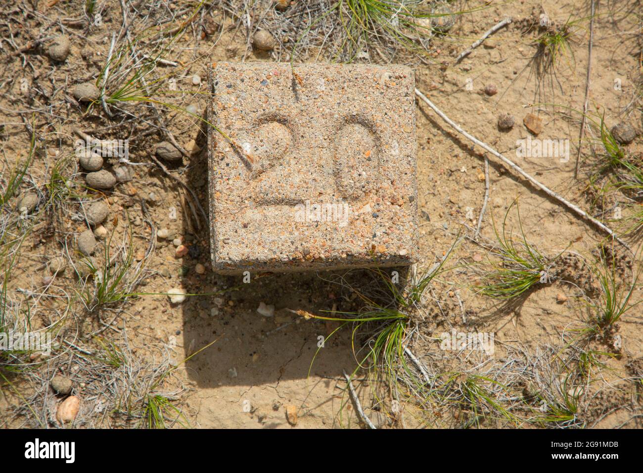 Cemetery grave marker, Fort Fred Steele State Historic Site, Wyoming Stock Photo