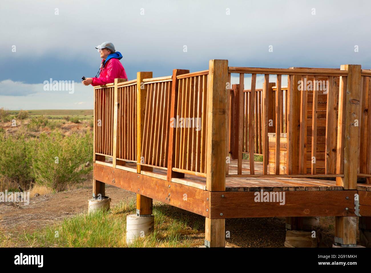 Wildlife Observation deck, Hutton Lake National Wildlife Refuge, Wyoming Stock Photo