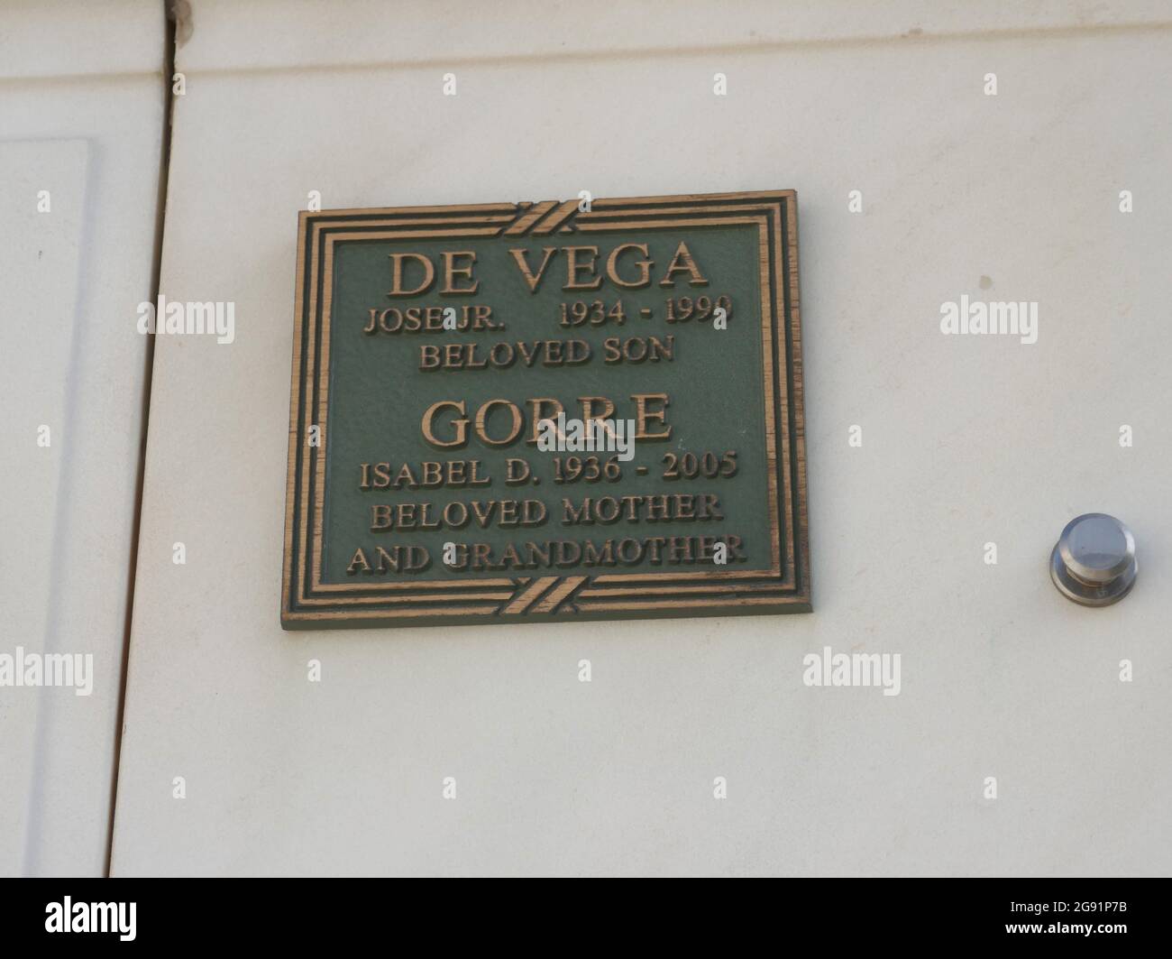 Glendale, California, USA 22nd July 2021 A general view of atmosphere of Actor Jose De Vega Jr.'s Grave in Columbarium of Heavenly Peace in Court of Freedom at Forest Lawn Memorial Park on July 22, 2021 in Glendale, California, USA. Photo by Barry King/Alamy Stock Photo Stock Photo