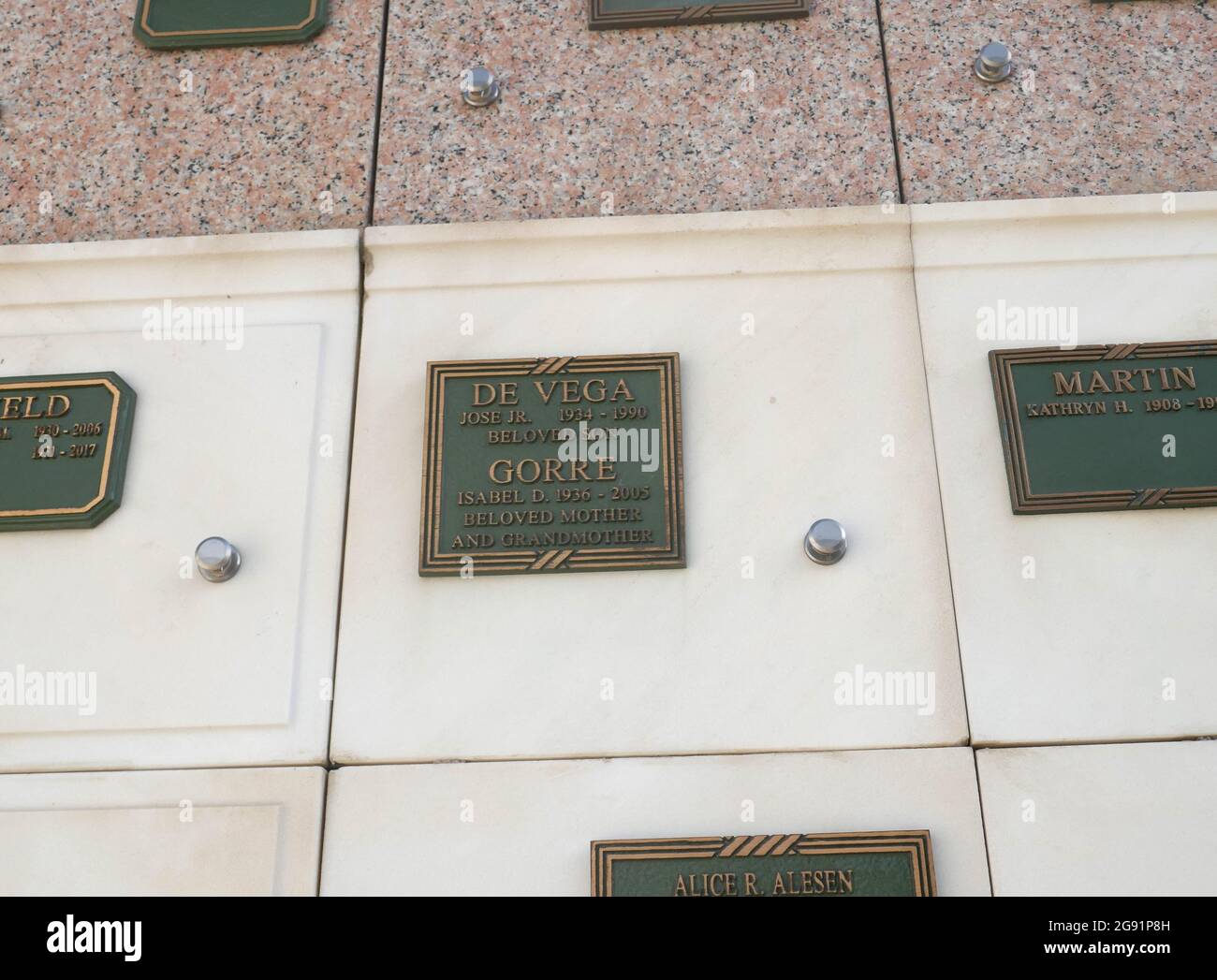 Glendale, California, USA 22nd July 2021 A general view of atmosphere of Actor Jose De Vega Jr.'s Grave in Columbarium of Heavenly Peace in Court of Freedom at Forest Lawn Memorial Park on July 22, 2021 in Glendale, California, USA. Photo by Barry King/Alamy Stock Photo Stock Photo