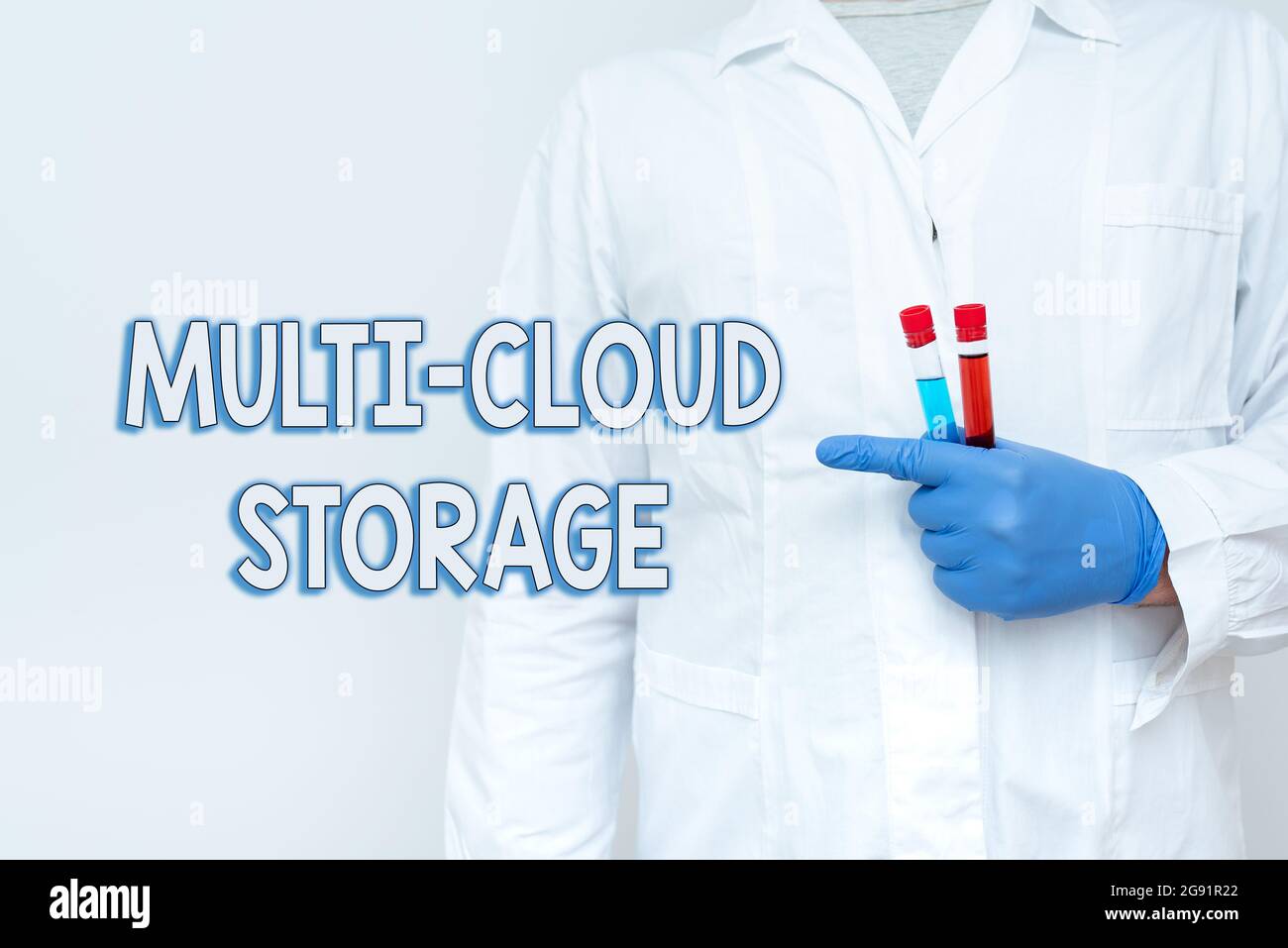Text caption presenting Multi Cloud Storage. Word for use of multiple cloud computing and storage services Chemist Presenting Infection Cure, Doctor Stock Photo