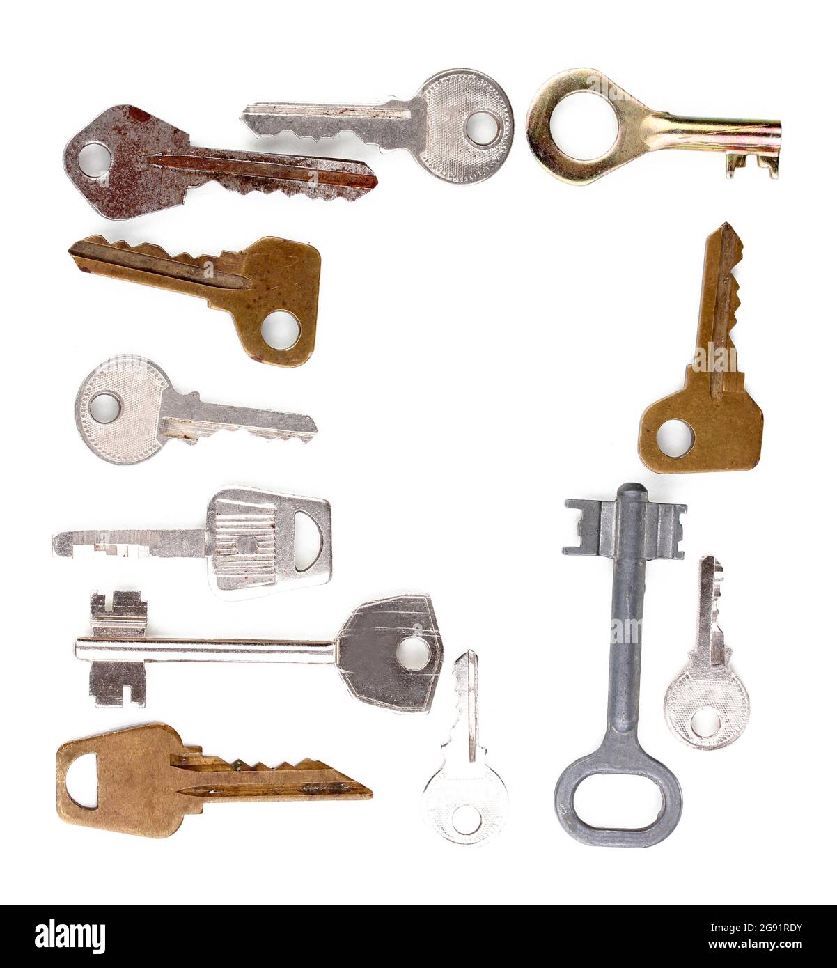Many metal keys isolated on white Stock Photo Alamy