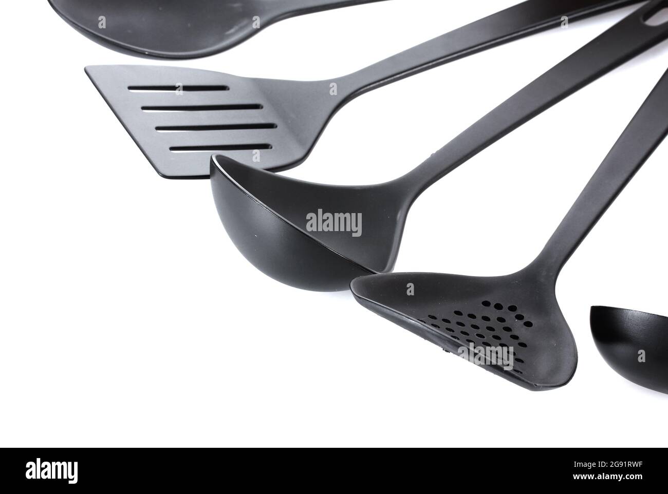 black kitchen utensils isolated on white Stock Photo Alamy