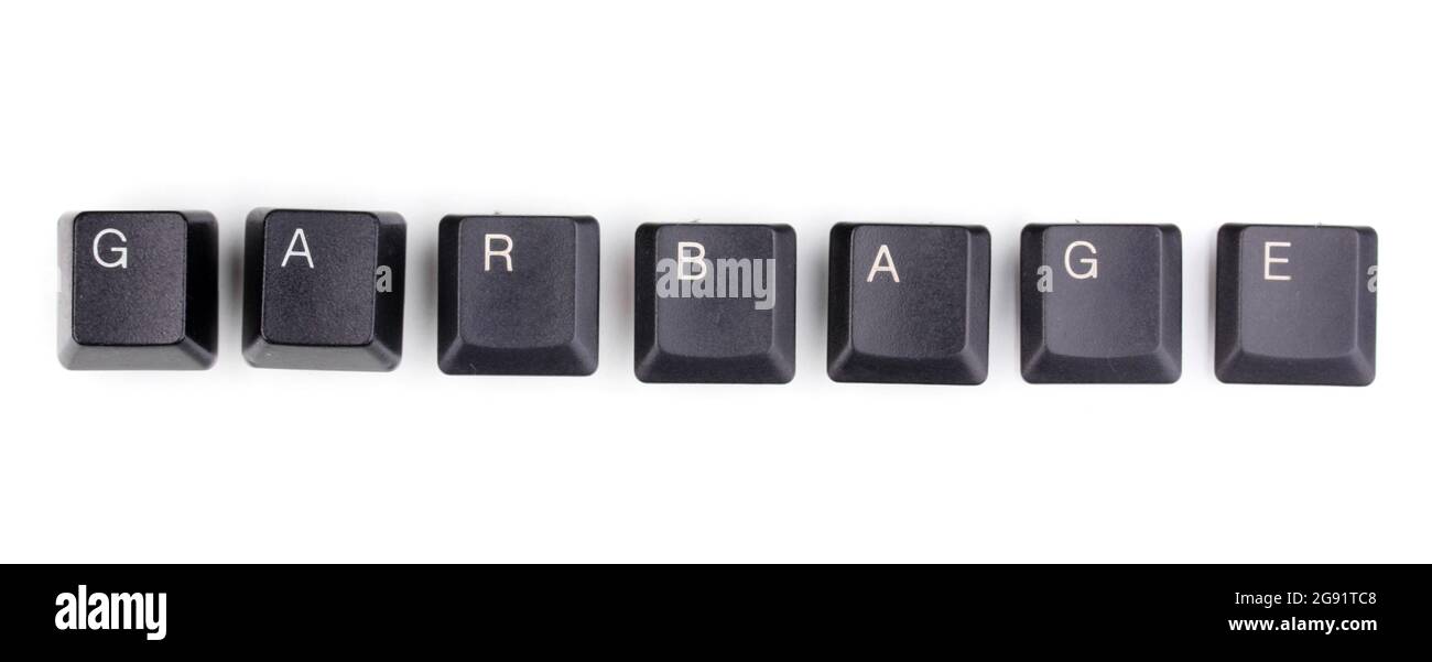 Keyboard keys saying garbage isolated on white Stock Photo Alamy