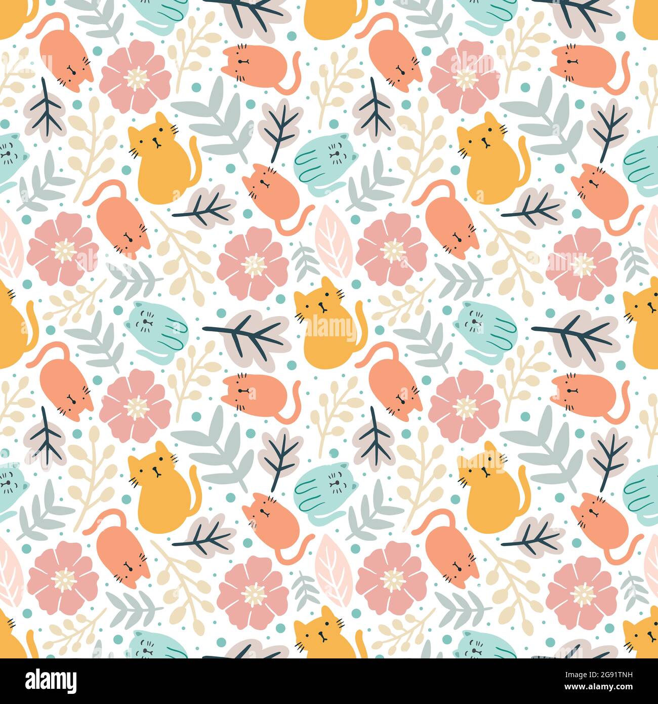 colorful seamless vector pattern with cute animals and leaf Stock ...
